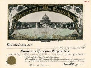 Universal Exposition - Louisiana Purchase Certificate